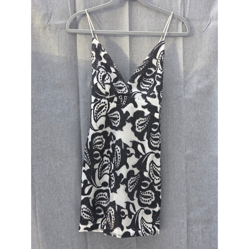 Maeve Anthropologie Black White Paisley Embroidered Mesh Mini Dress Size 4